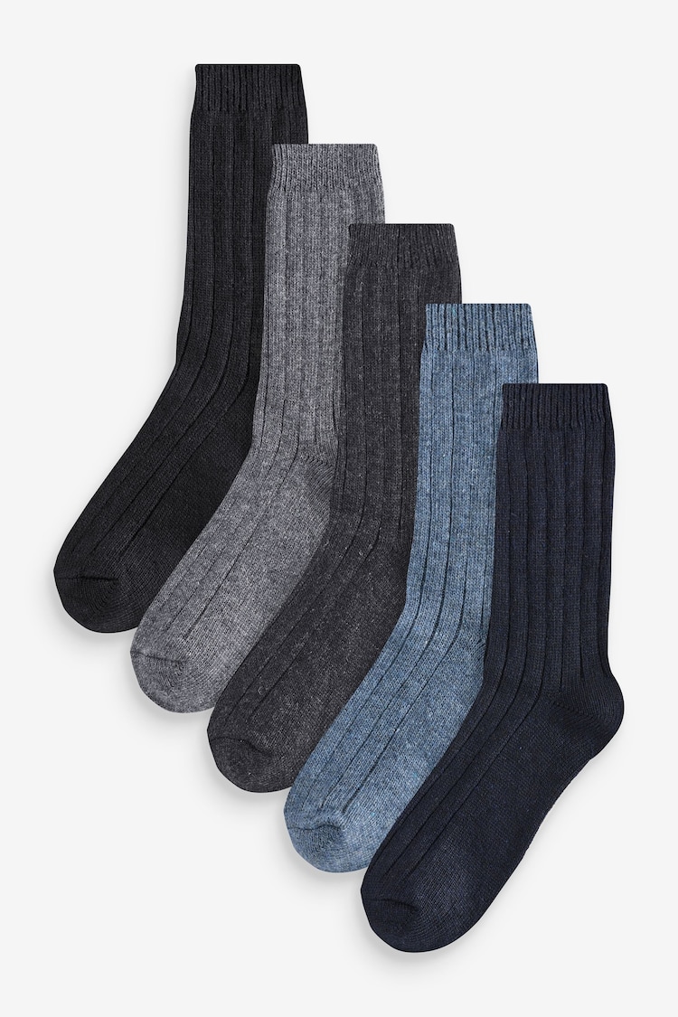 Jeff Banks Blue Chunky Knit Rib Boot Socks 5 Pack - Image 1 of 1