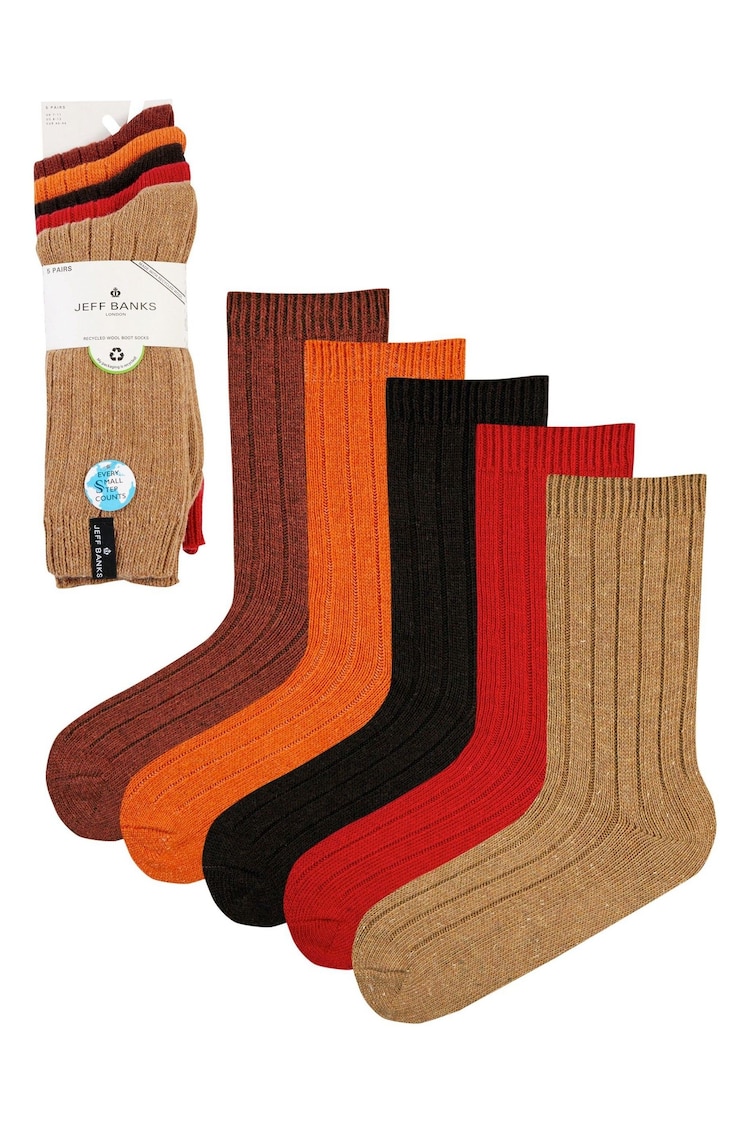 Оранжевый - Jeff Banks Chunky Knit Rib Boot Socks 5 Pack - Image 1 of 1 Оранжевый - Jeff Banks Chunky Knit Rib Boot Socks 5 Pack - Image 1 of 1