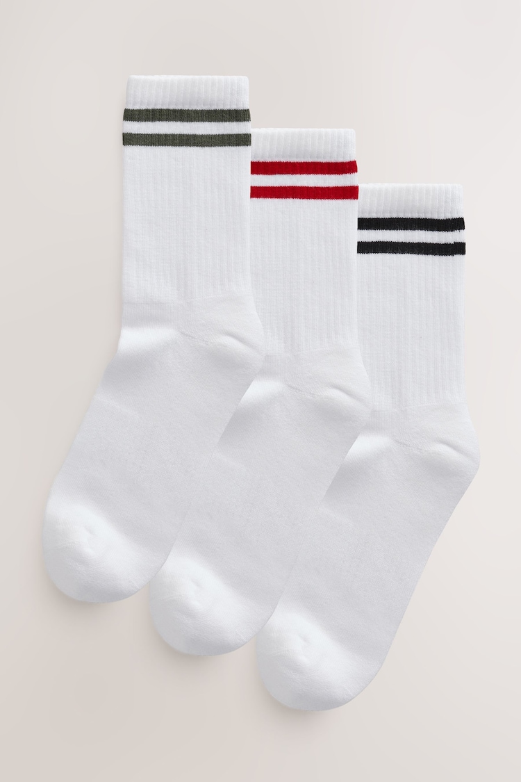 White/Navy Cushion Sole Ribbed Sport Ankle Socks 3 Pack With Arch Support - Image 1 of 1