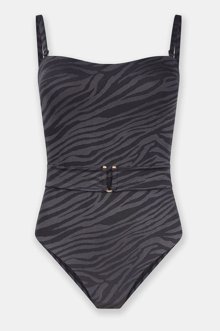 Mint Velvet Charcoal Grey Zebra Hardwear Belted Tummy Control Swimsuit - Image 1 of 1
