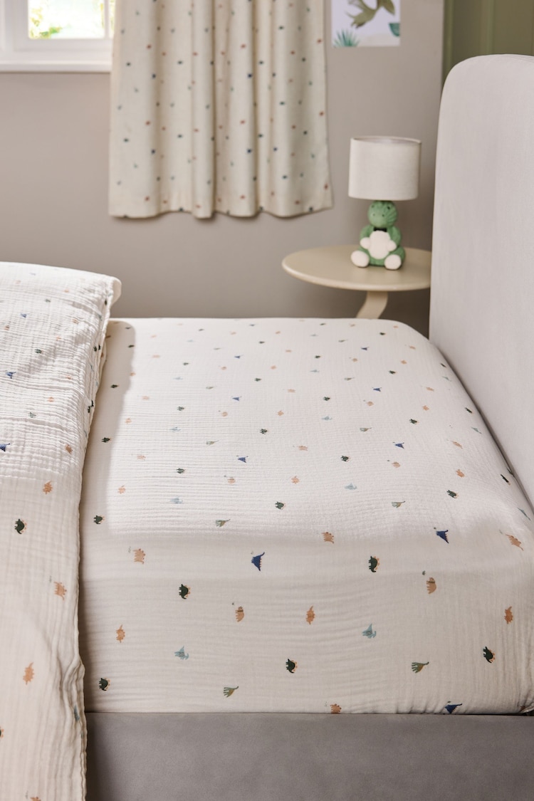 Mini Dino 100% Cotton Muslin Fitted Sheet - Image 1 of 1