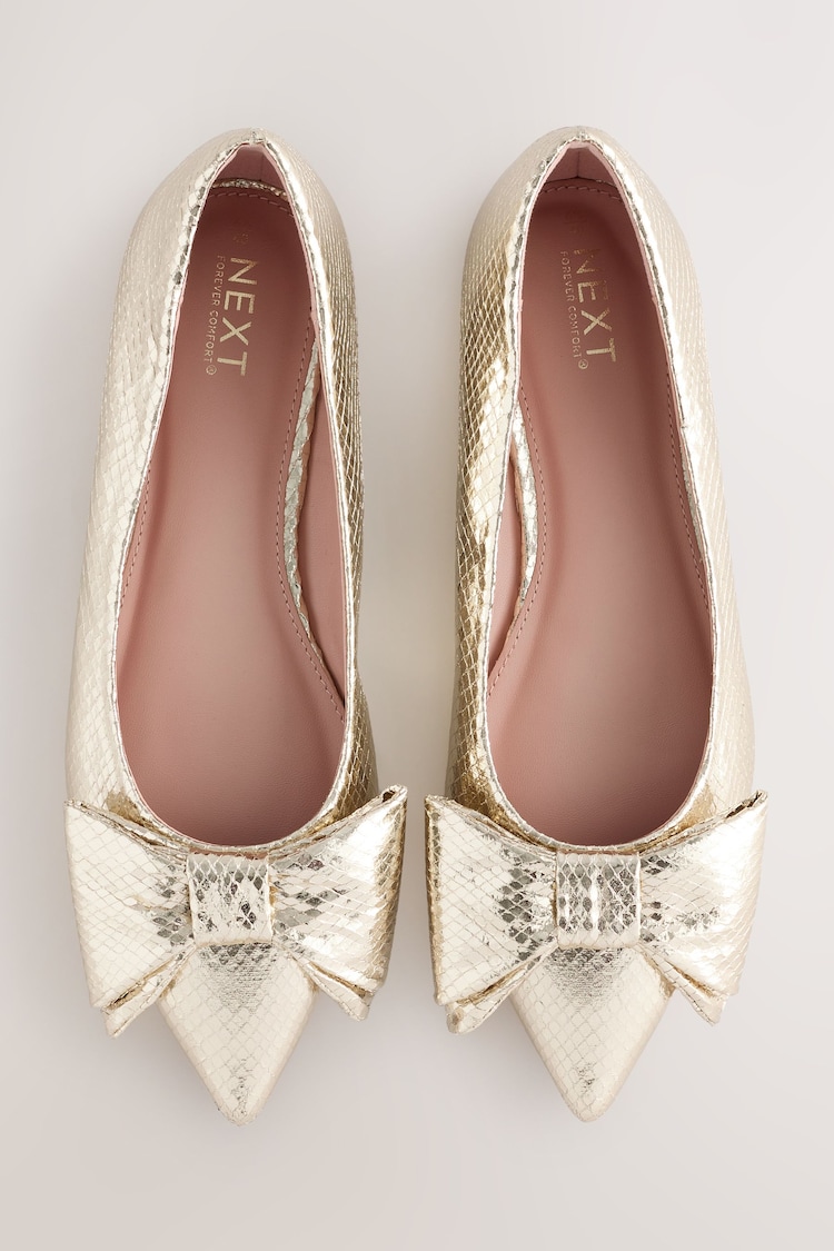 Gold Forever Comfort® Point Toe Bow Ballerinas - Image 1 of 1