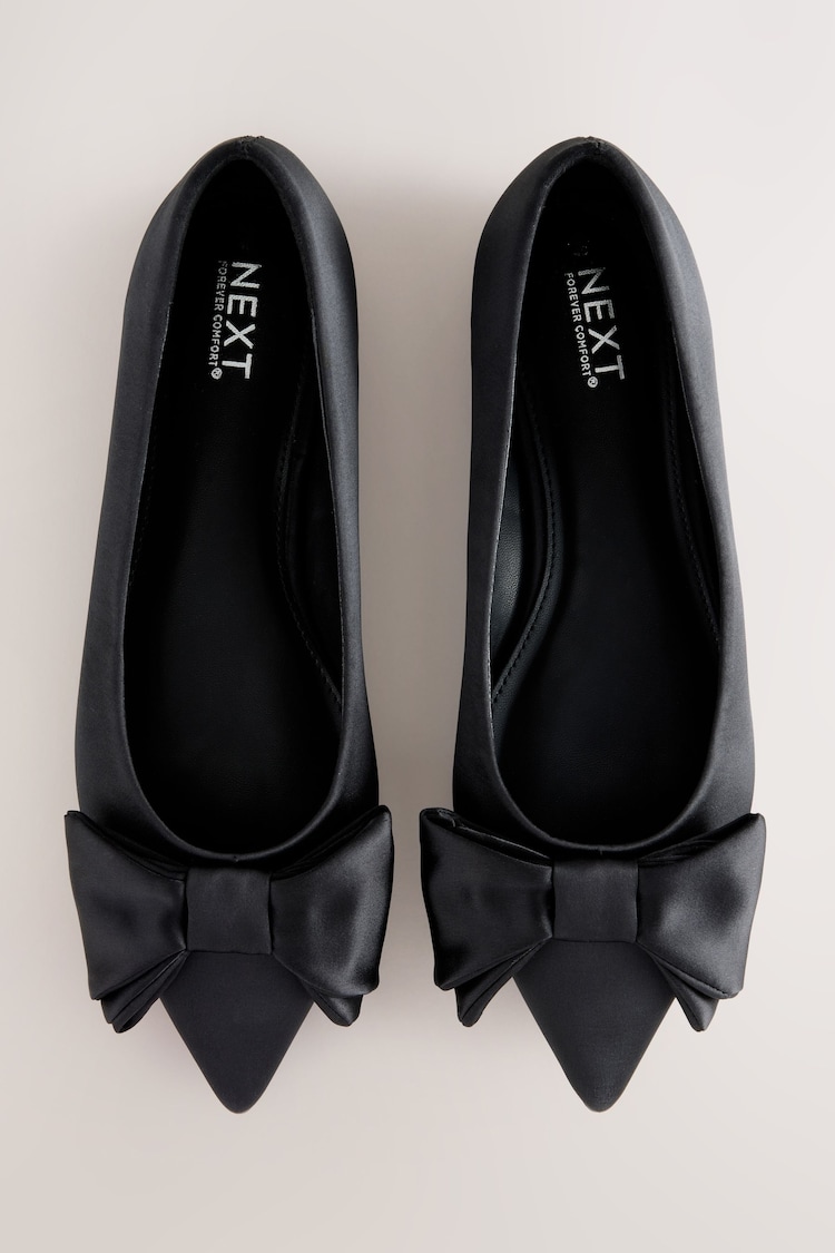 Black Forever Comfort® Point Toe Bow Ballerinas - Image 1 of 1