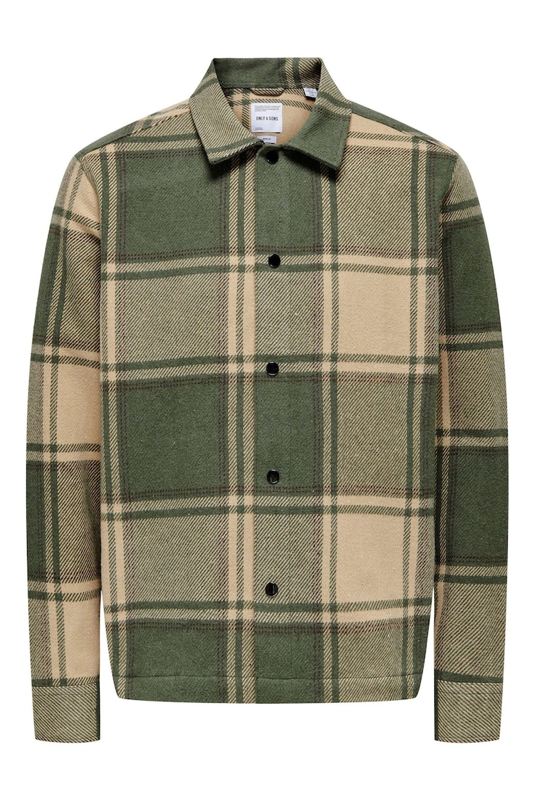 Only & Sons Green Checked Long Sleeve Button Over Shirt - Image 1 of 1