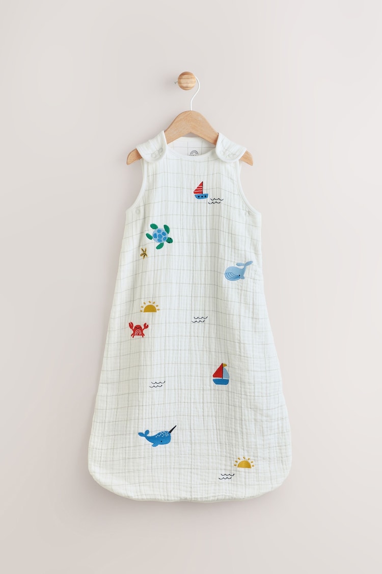 Sea Embroidery Muslin 1 Tog Baby 100% Cotton Sleep Bag - Image 1 of 1