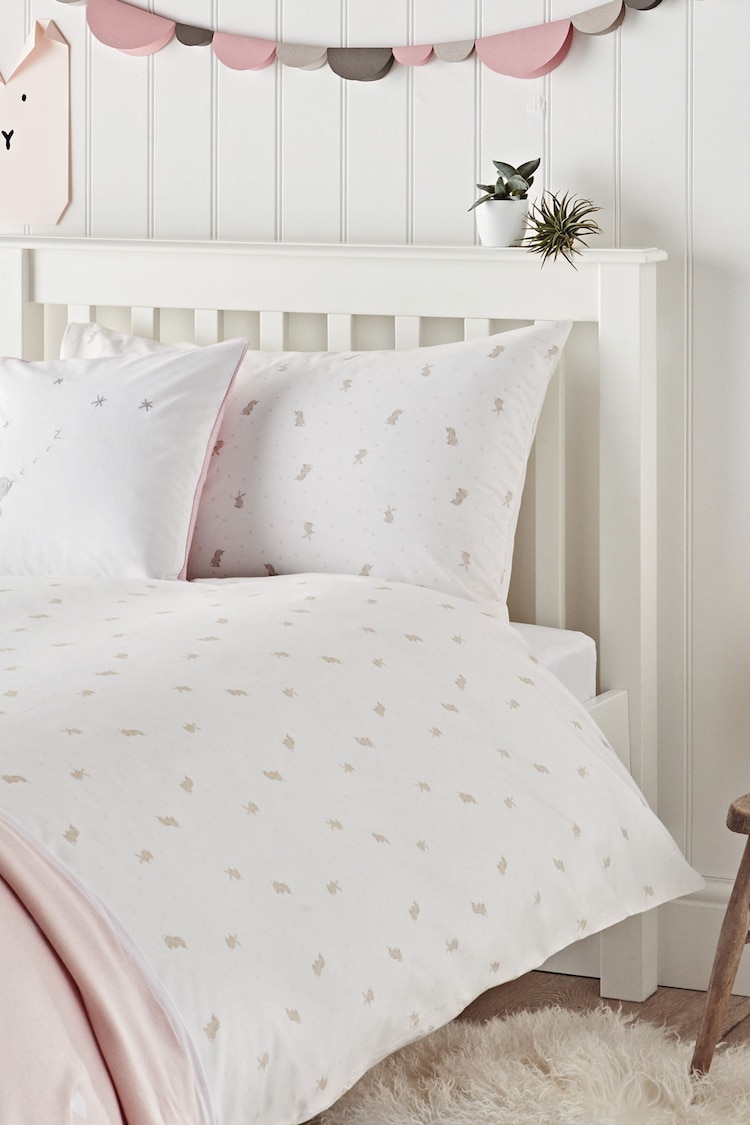 The White Company Pink 100% Cotton Easy Care Sleepy Bunny Single Set - Image 1 of 1