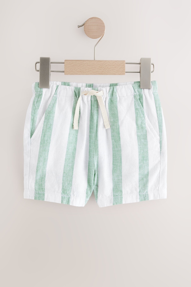 Sage/White Stripe Linen Blend Pull-On Shorts (3mths-7yrs) - Image 1 of 1