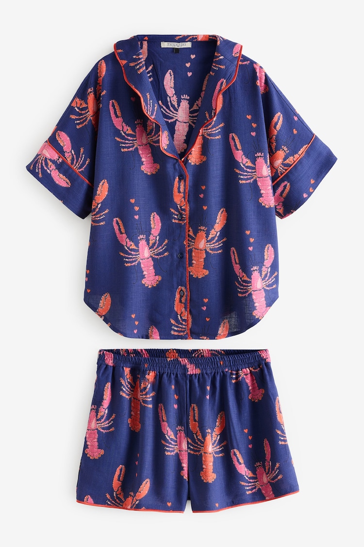 Their Nibs Navy Lobster Love Oversized Short Pyjama Set - Image 1 of 1