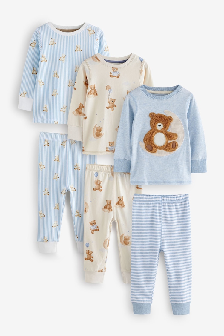 Blue/Ecru Baby Bear 3 Pack Snuggle Pyjamas (9mths-6yrs) - Image 1 of 1