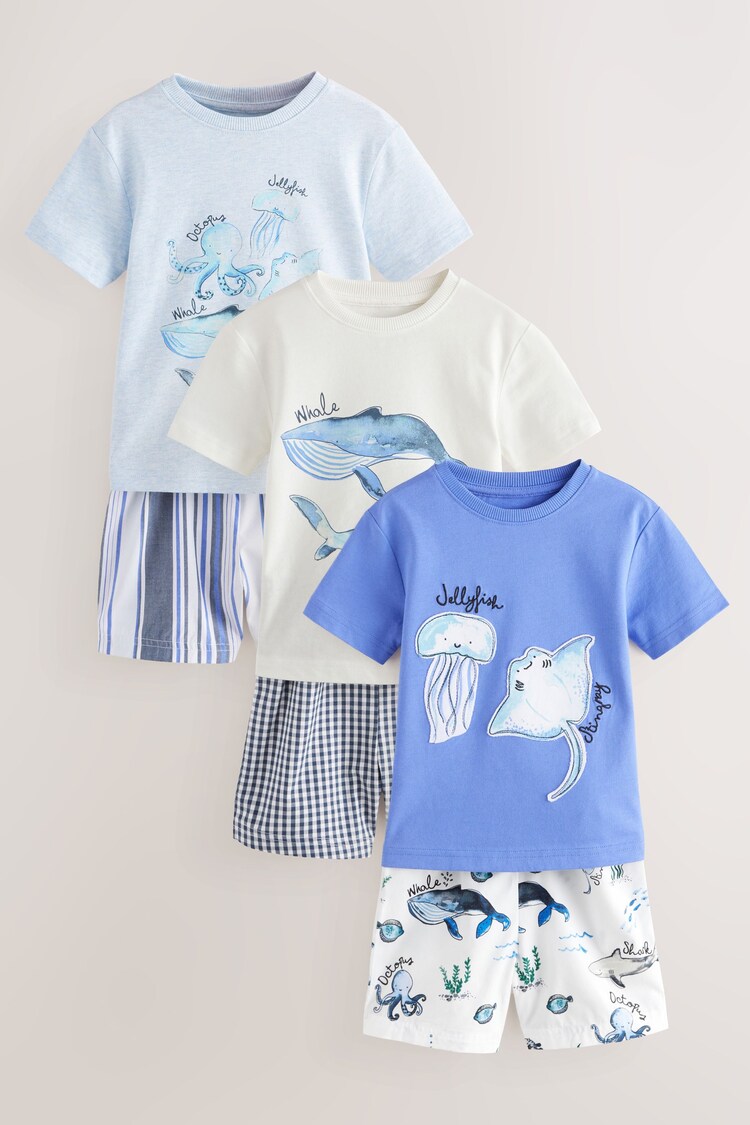modra/bela Sea Life - Kratke pižame 3 paket (9mesec-12leto) - Slika 1 iz 1