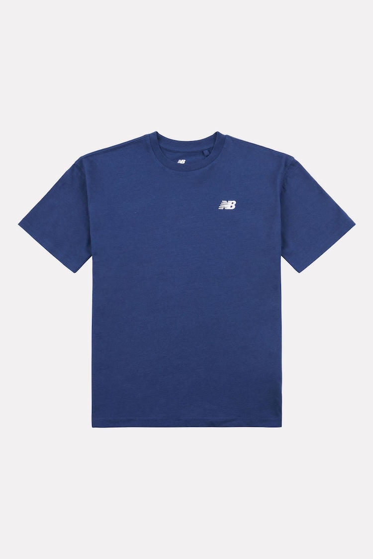 Modra-mornarsko modra - New Balance Kids majica iz džersija z majhnim logotipom 100% bombaž - Slika 1 iz 1