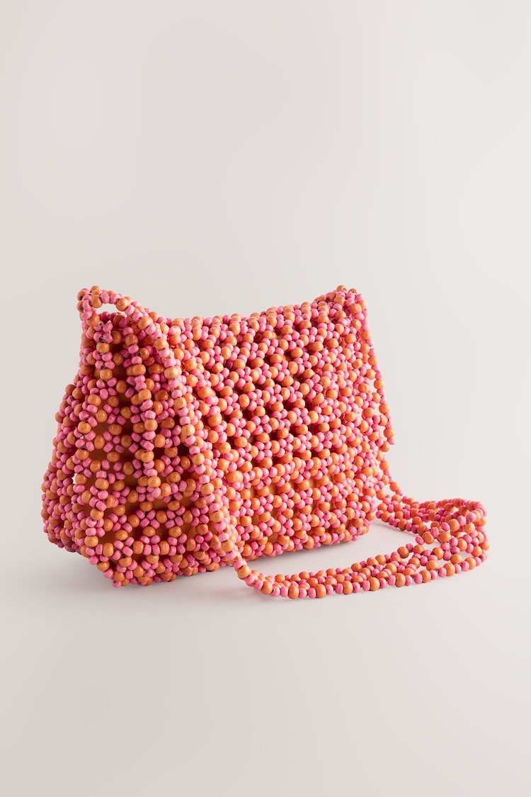 Orange 100% Cotton Beaded Shoulder Bag - Image 1 of 1