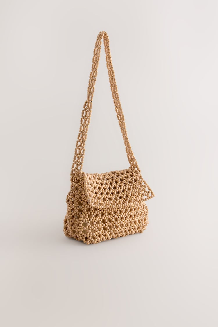 Neutral 100% Cotton Beaded Shoulder Bag - Image 1 of 1