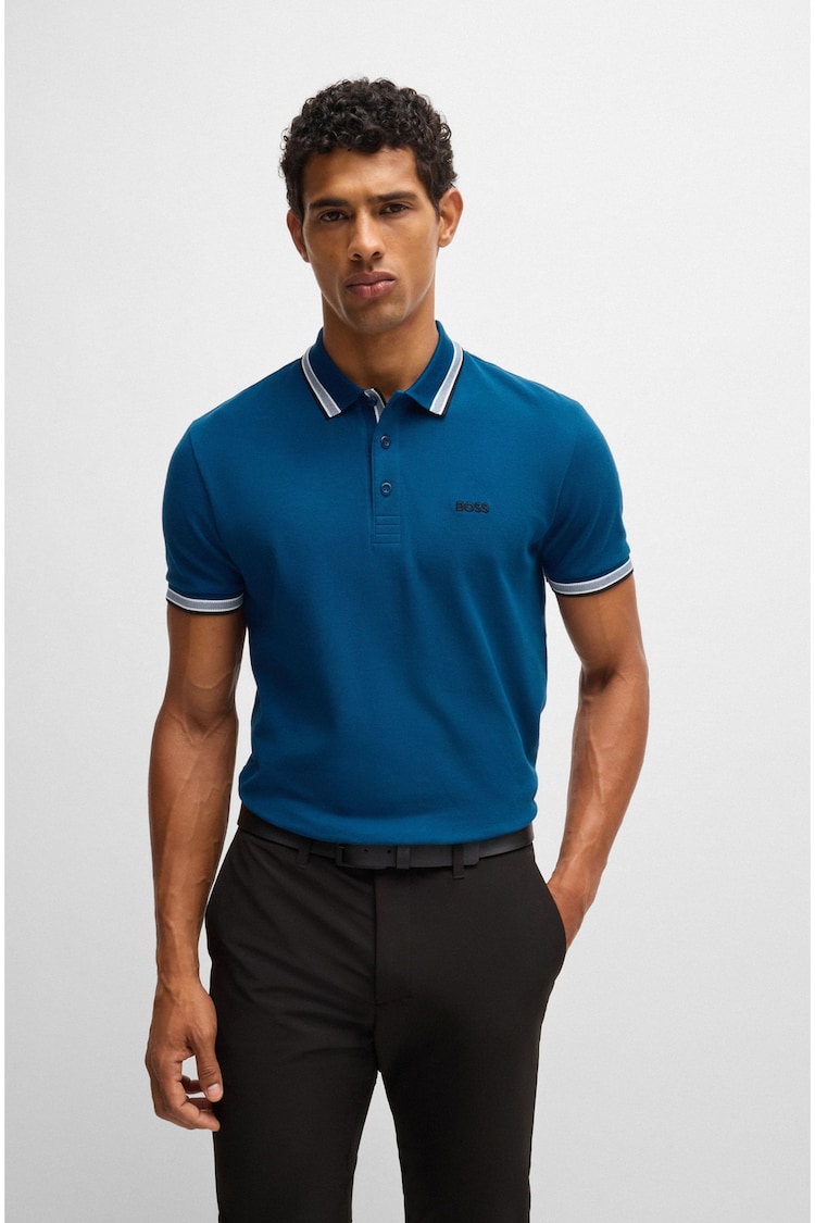 Blau, Petrol - BOSS – Paddy – Polo-Shirt mit Streifen aus 100 % Baumwolle - Bild 1 von 1