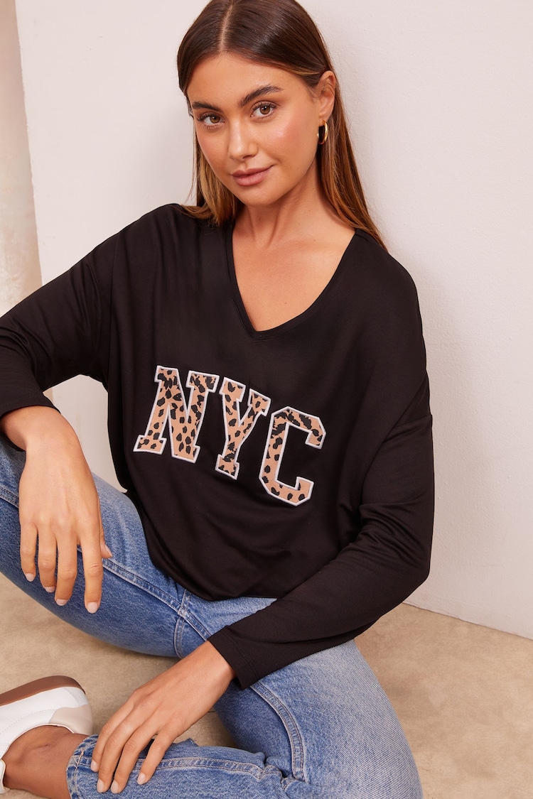 Friends Like These Black Animal Soft Jersey V-Neck Long Sleeve Tunic Top - Image 1 of 1