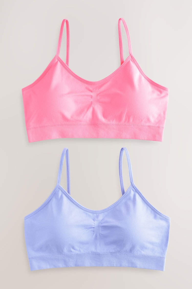 Pink/Lilac Seam Free Strappy Crop Tops 2 Pack with Removable Lightly Padded Cups (7-16yrs) - Image 1 of 1