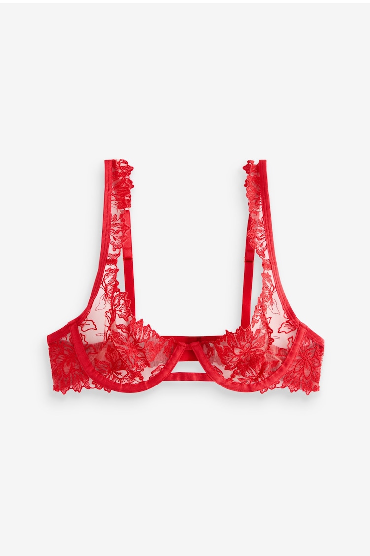 Bluebella Red Samara Plunge Underwired Sheer Embroidered Lace Bra - Image 1 of 1
