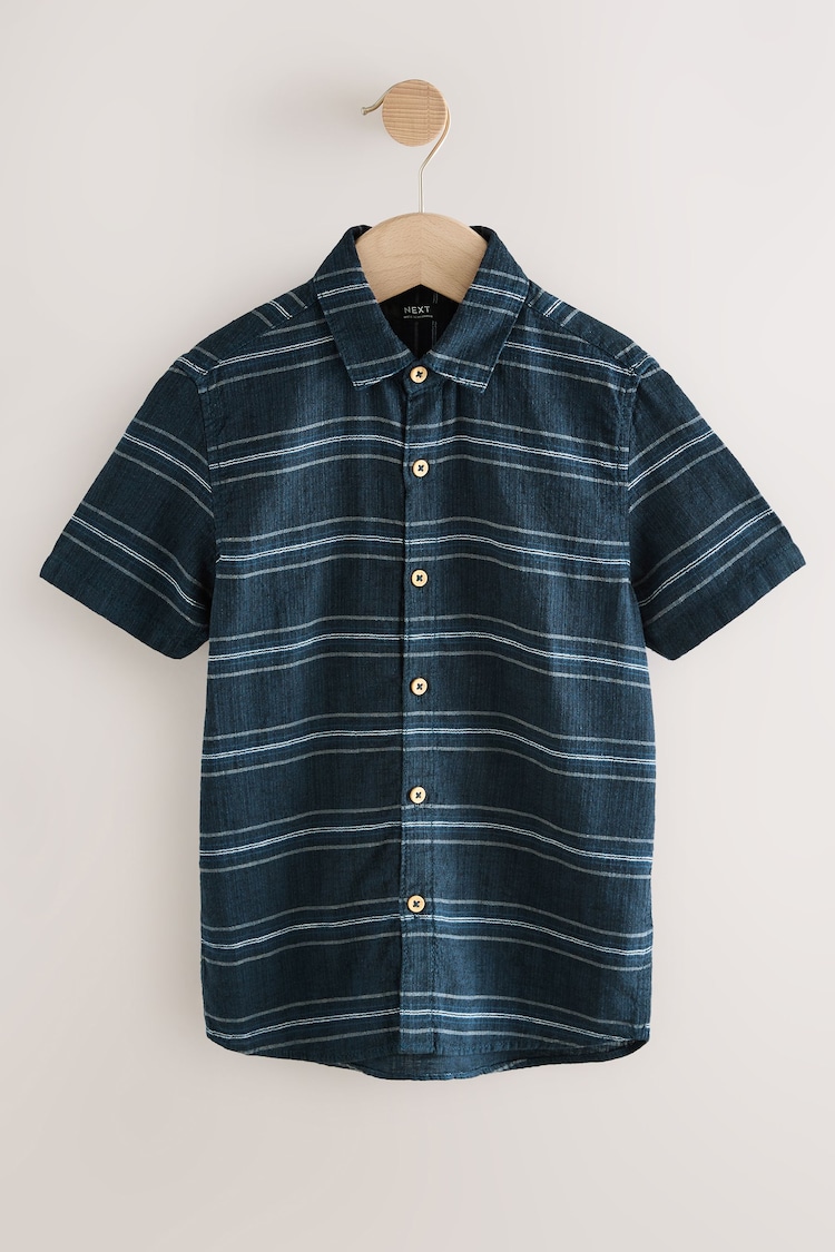 Indigo Blue Stripe Short Sleeve Linen Blend Stripe Shirt (3-16yrs) - Image 1 of 1
