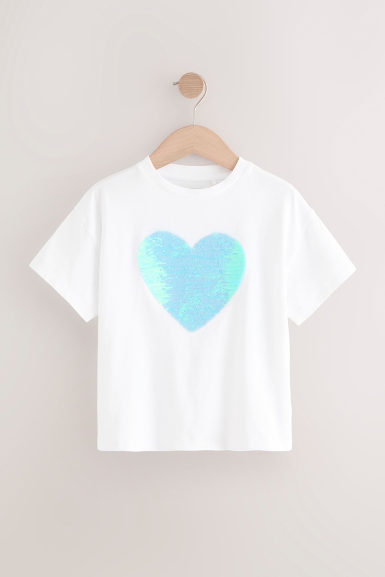 White Sequin Heart Print T-Shirt (3-16yrs) - Image 1 of 1