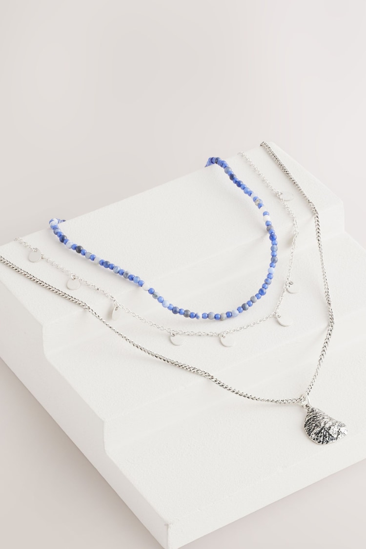 Blue/Silver Tone Beaded 3 Layer Necklace - Image 1 of 1