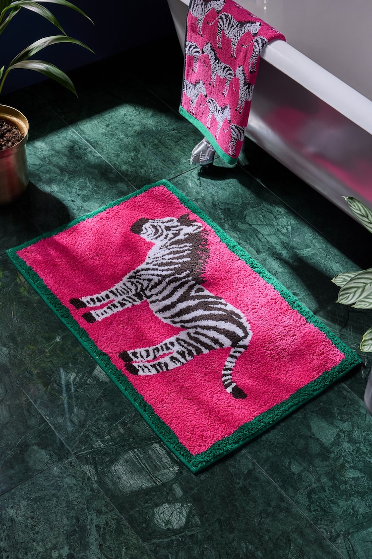 Pink Zebra 100% Cotton Bath Mat - Image 1 of 1