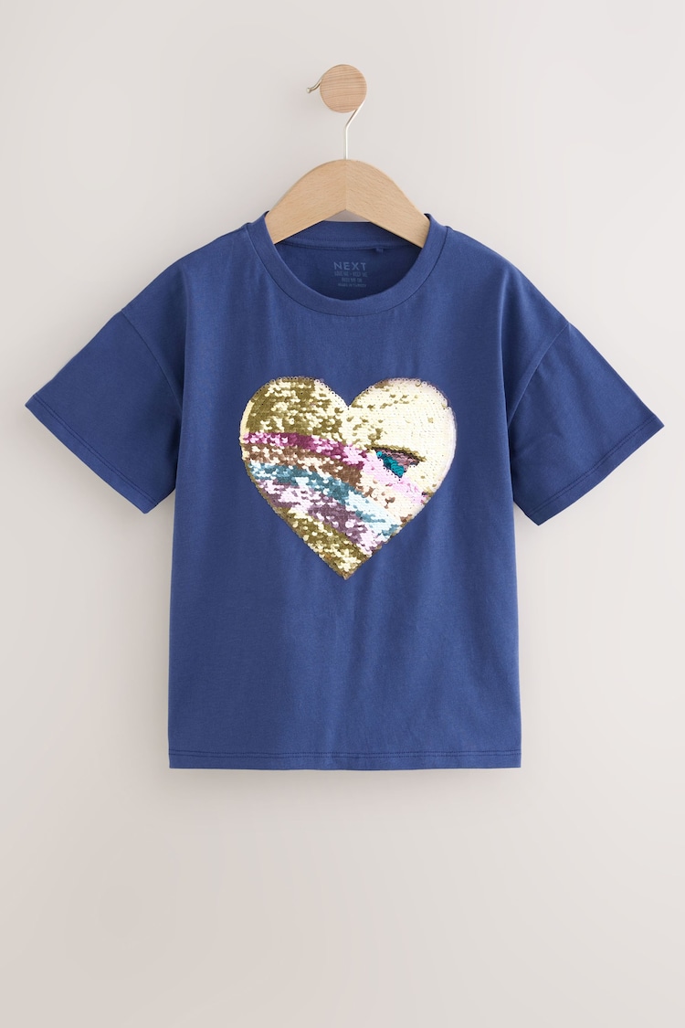 Navy Sequin Heart Print T-Shirt (3-16yrs) - Image 1 of 1