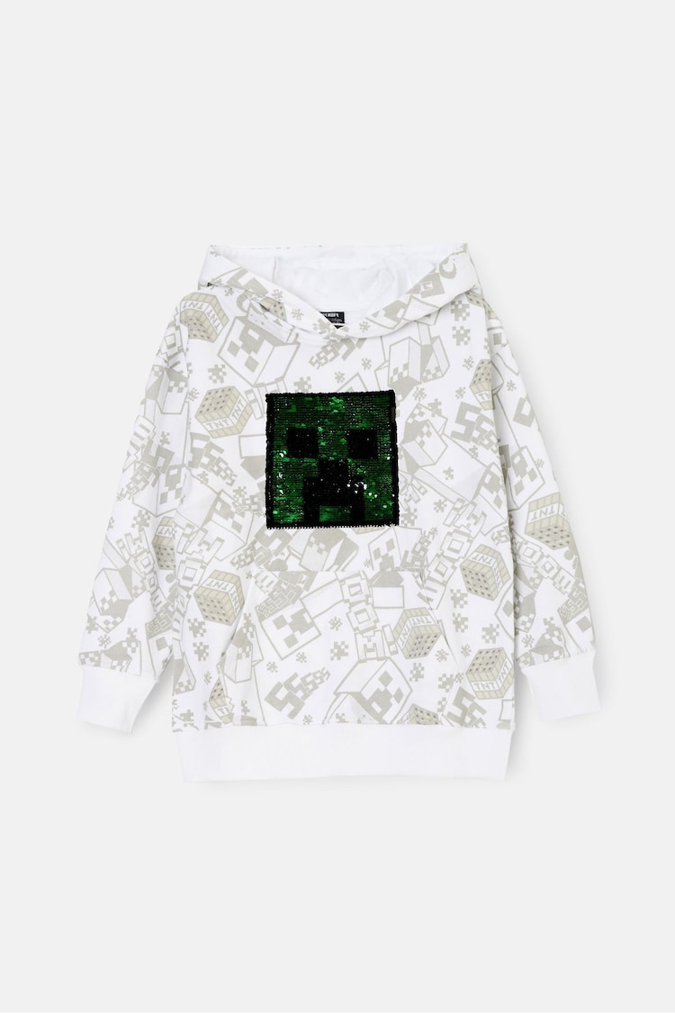 Angel & Rocket Grey Minecraft Graphic Sequin 100% Cotton Hoodie - Image 1 of 1