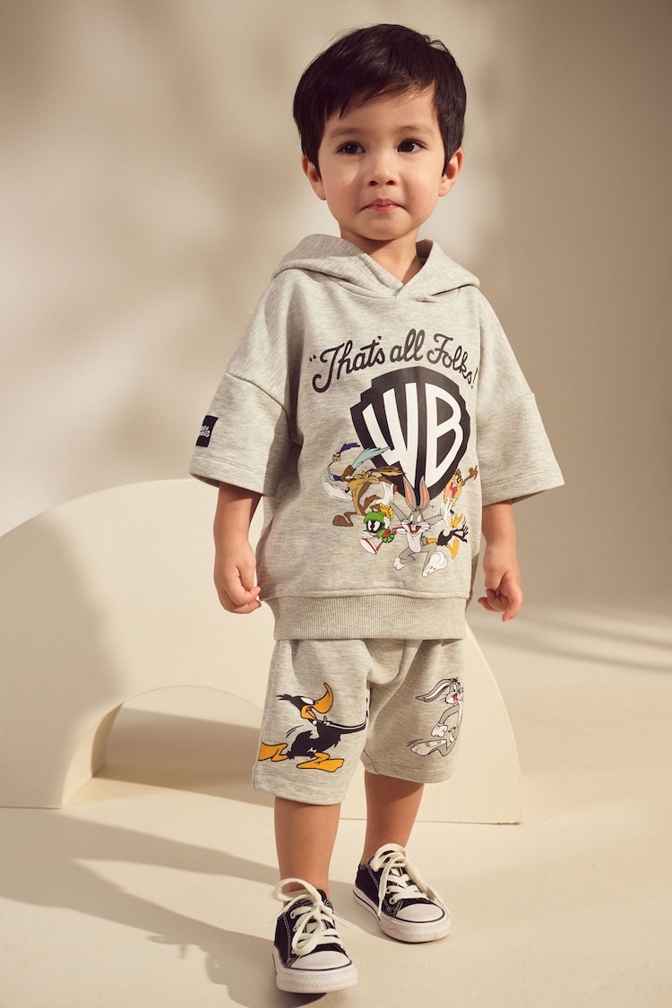Grey Marl Looney Tunes Short Sleeve Hoodie & Shorts Set (3mths-8yrs) - Image 1 of 1