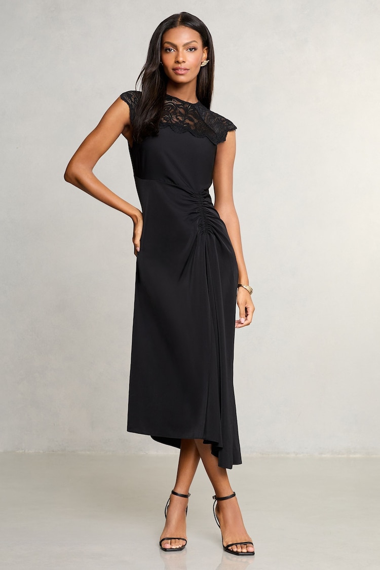 Lipsy Lace Top Asymmetrical Fit and Flare Midi Dress - Imagen 1 de 1