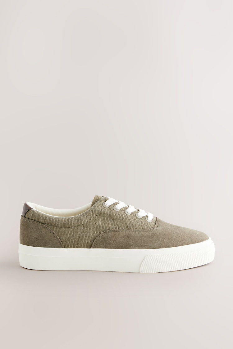 Khaki Green Suede Mix Canvas Pumps - Image 1 of 1