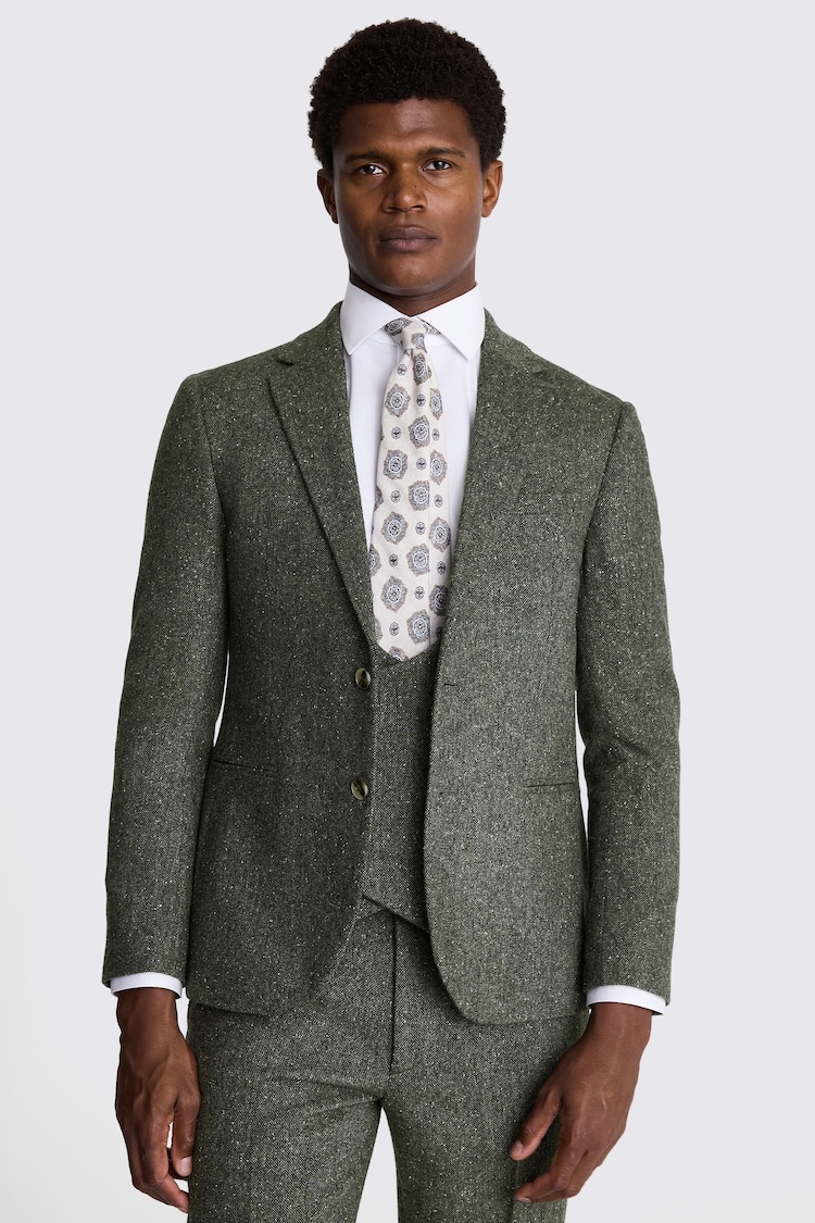 MOSS Khaki Green Slim Fit Tweed Jacket - Image 1 of 1