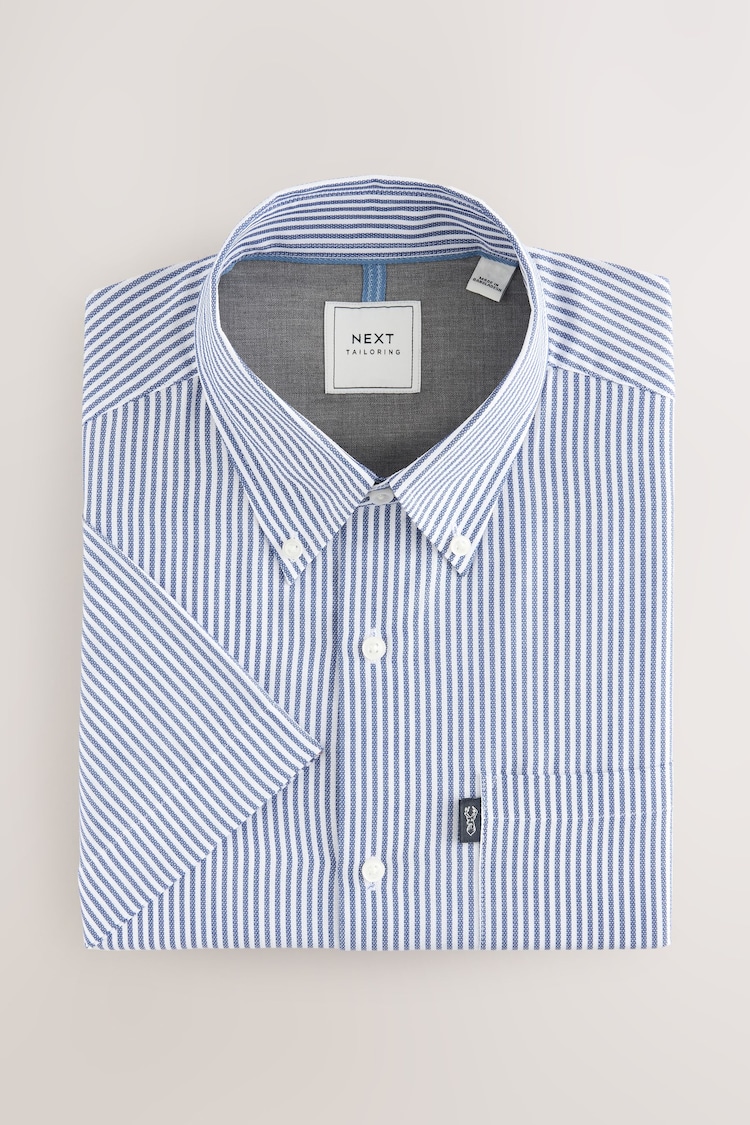 Blue Bengal Short Sleeve With Button Down Collar Stripe Easy Iron Oxford Shirt - Image 1 of 1