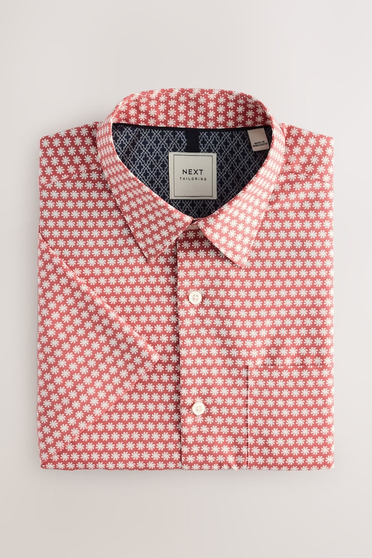 Red Geometric Easy Iron With Button Down Collar Short Sleeve Oxford Shirt - Image 1 of 1