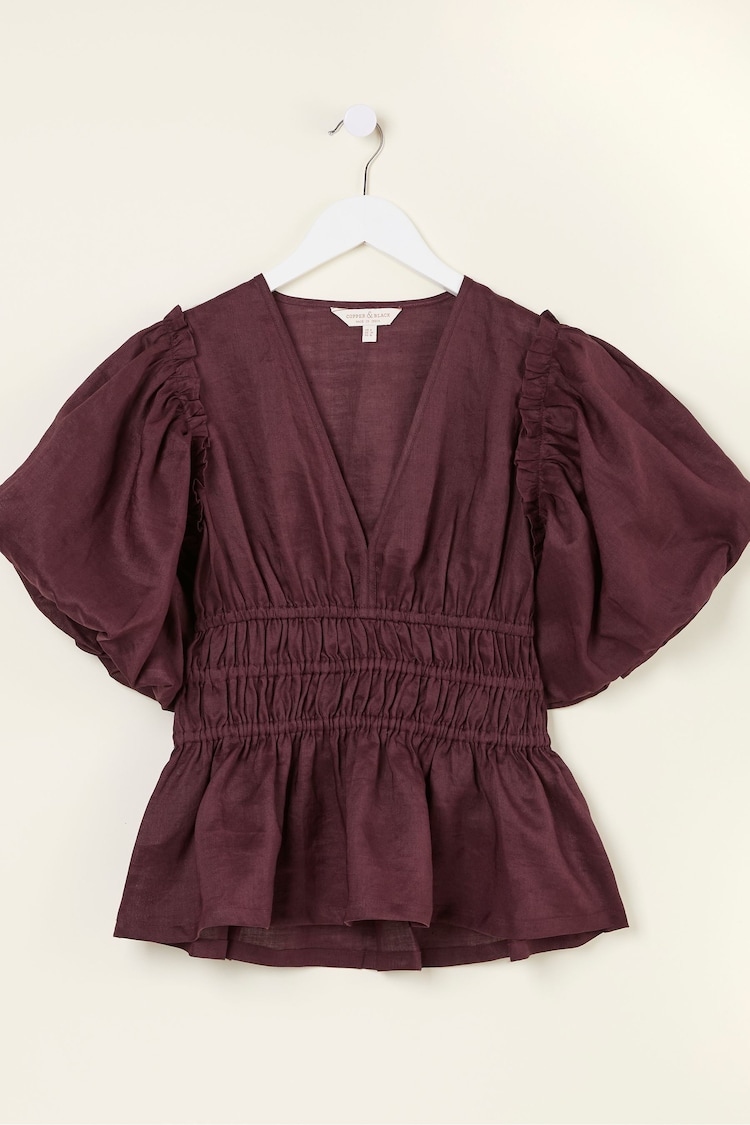 FatFace Arabella Claret Puff Sleeve Top - Image 1 of 1