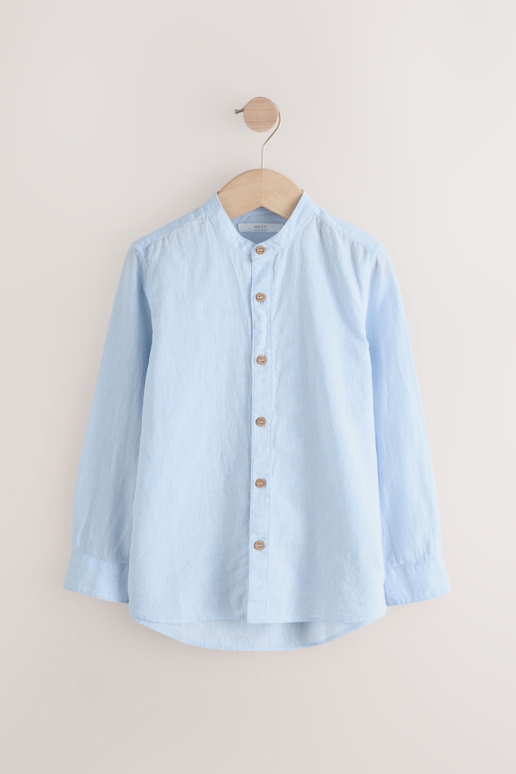 Pale Blue Grandad Collar Linen Mix Long Sleeve Shirt (3-16yrs) - Image 1 of 1