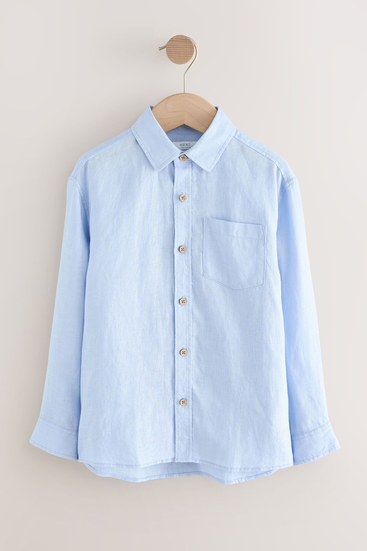 Blue Long Sleeve 100% Linen Shirt (3-16yrs) - Image 1 of 1