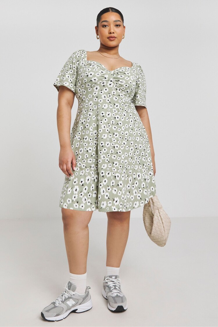 Simply Be Green Supersoft Knot Front Skater Dress - Image 1 of 1