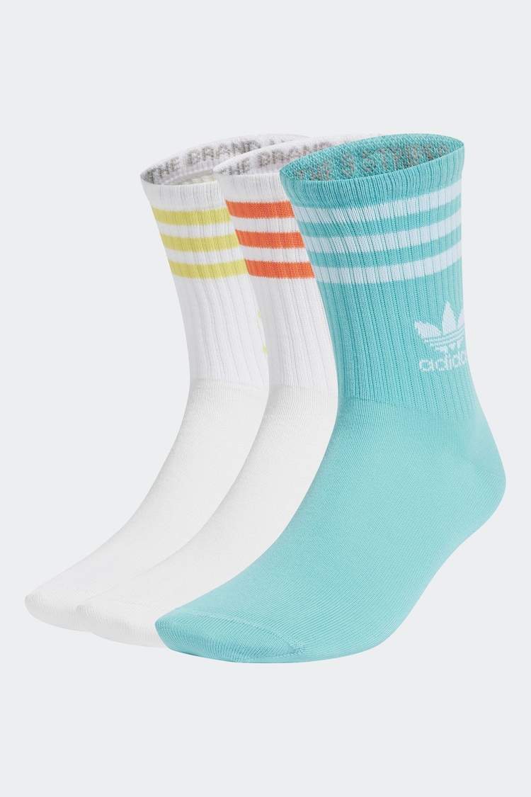 adidas Originals White/Aqua Mid Cut Crew Socks 3 Pack - Image 1 of 1