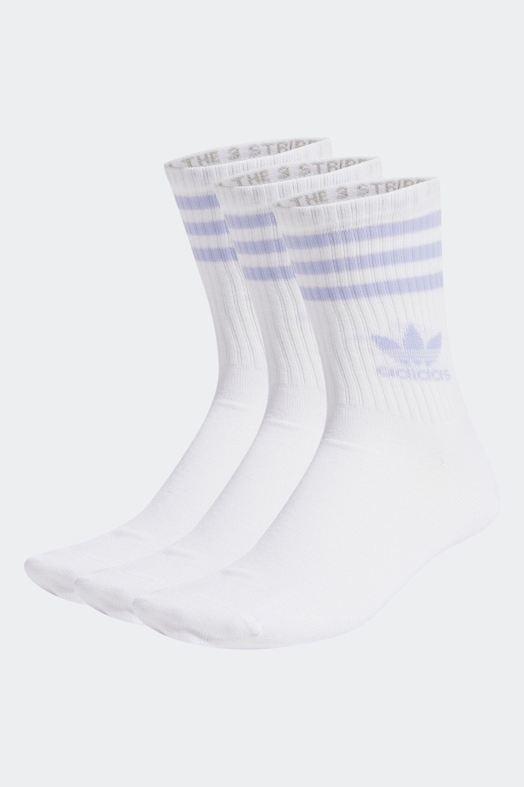 adidas Originals White/Purple Mid Cut Crew Socks 3 Pack - Image 1 of 1