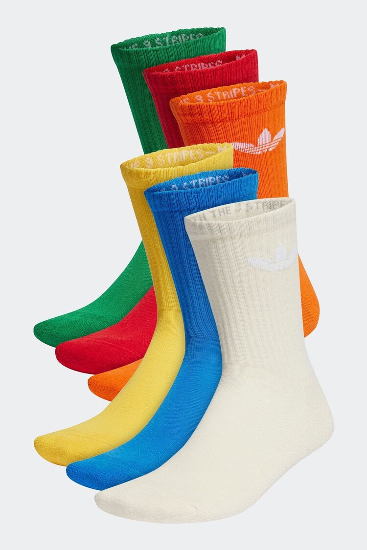 أبيض/أزرق - adidas Originals Trefoil Crew Socks 6 Pack - صورة 1 من 1