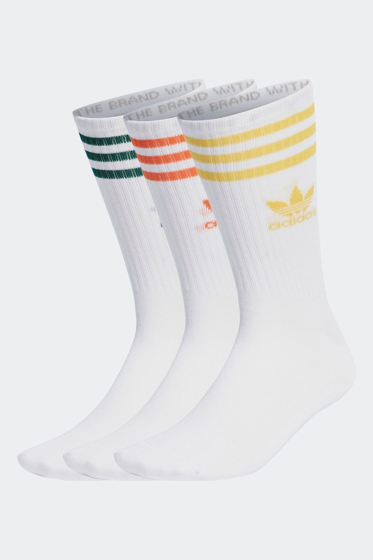 adidas Originals White/Gold Mid Cut Crew Socks 3 Pack - Image 1 of 1