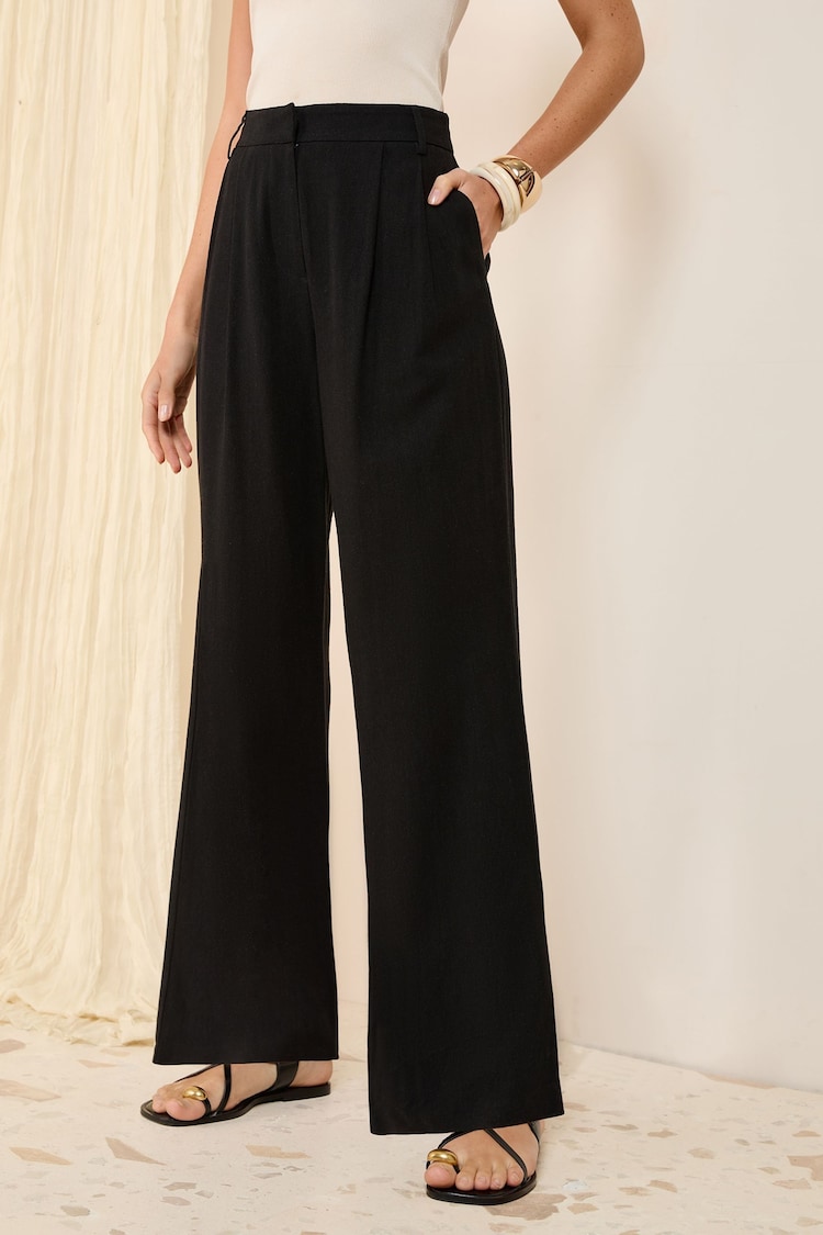 Friends Like These Black Wide Leg Tailored Trousers With Linen - Image 1 of 1