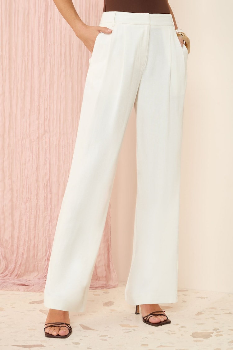 Friends Like These White Wide Leg Tailored Trousers With Linen - Image 1 of 1