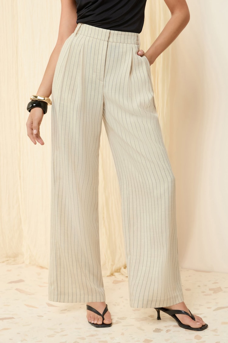 Friends Like These Cream Stripe Wide Leg Tailored Trousers With Linen - Image 1 of 1