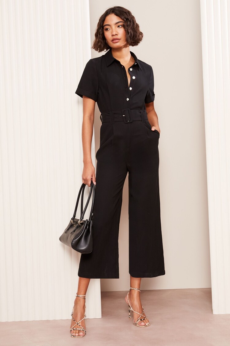 Friends Like These Black Short Sleeve Utility Tailored Jumpsuit - Image 1 of 1