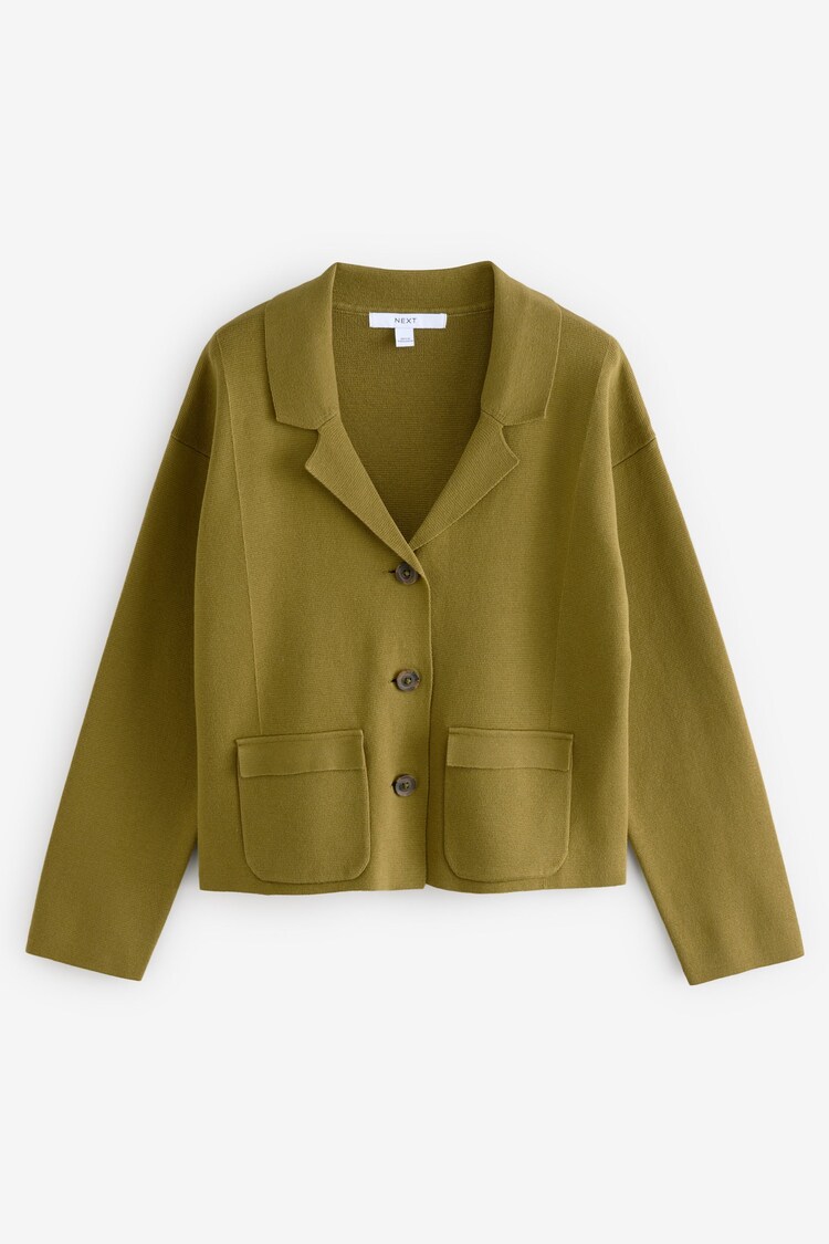 Green Olive 100% Cotton Smart Knitted Blazer - Image 1 of 1