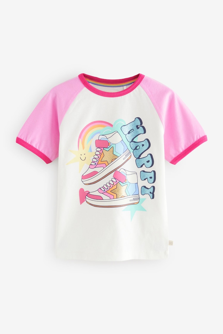 Little Bird by Jools Oliver Pink/Purple Rainbow Raglan Short Sleeve T-Shirt - Image 1 of 1