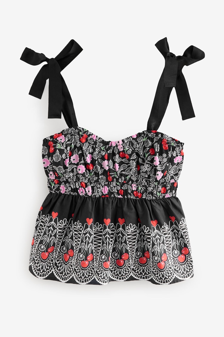 Cath Kidston Black Cherry Shirred Cami 100% Cotton Top - Image 1 of 1