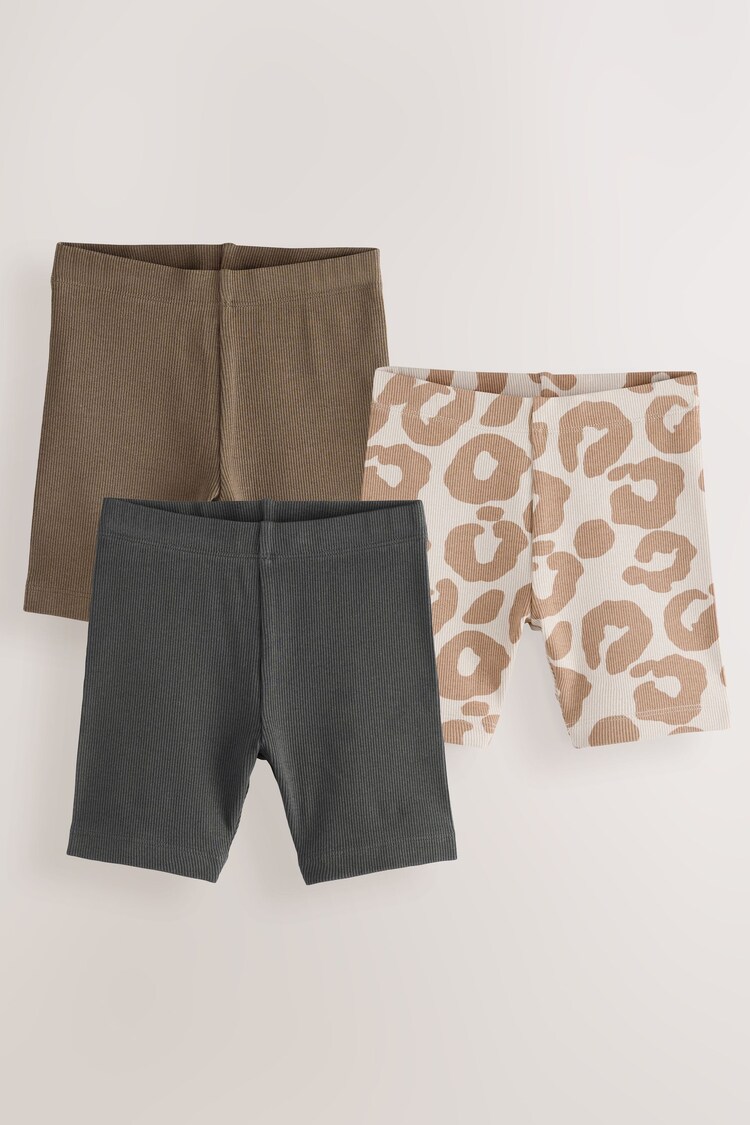 Charcoal Grey/ Tan Brown/ Animal Print Cycling Shorts 3 Pack (3mths-7yrs) - Image 1 of 1