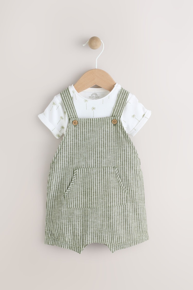 Green Stripe Baby Woven Dungaree and Bodysuit Set (0mths-2yrs) - Image 1 of 1